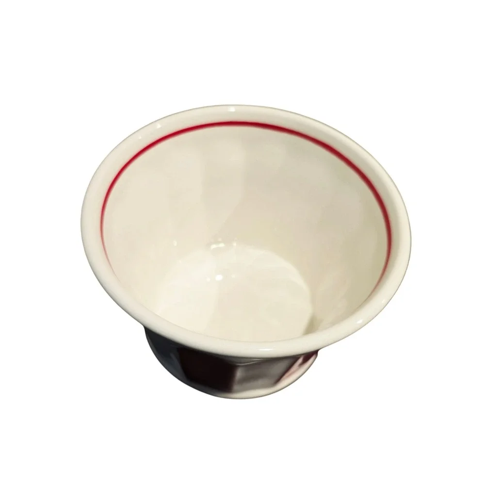 Williams Sonoma Individual Popcorn Bowl, Red WhiteStriped Ceramic Theater Bowl